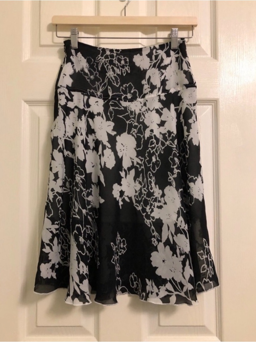 Black & White Floral A-Line Skirt